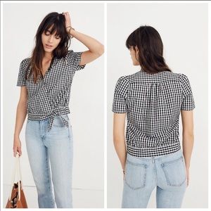 Madewell short sleeve gingham wrap top XL